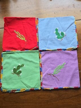 Hand-Embroidered Cactus Cocktail Napkins - Multicolor Set